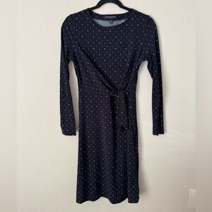 Banana Republic- Blue White Polka Dot long sleeved Dress with Waist Strap XS